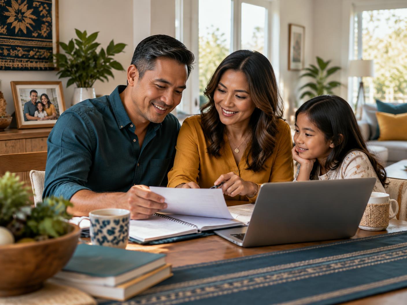 A Filipino American couple reviewing family plans at home